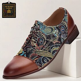 Men's Paisley Print Oxford Shoes with Faux Leather Toe Cap and Heel  Retro Style Lace-Up Dress Shoes for Formal Occasions