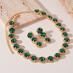 Jewelry Set Two-piece Suit Silver Cubic Zirconia Chrome 1 Necklace Earrings Women's Elegant Vintage Fashion Cute Vintage Style Classic Geometric Jewelry Set Fo