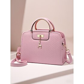 Women's Faux Leather Top Handle Tote Bag with Deer Charm - Elegant Structured Women's Shoulder Bag, Perfect for Mother's Day Gift, Work, Shopping and Casual Ou