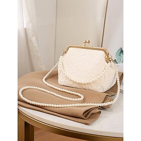 Women's Pearl Handle Vintage Clutch Purse  Elegant Textured Satin Crossbody Handbag for Weddings, Evening Parties and Formal Events