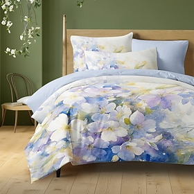 Floral Duvet Cover Set 100% Cotton Soft and Breathable Bedding Featuring Colorful Flowers Lightweight and Durable Quilt Cover Comfortable for All Seasons Easy