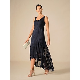 Women's Maxi Dress Ruffle Dress Elegant Evening Party Wedding Wedding Guest Floral Sleeveless U Neck Navy Blue