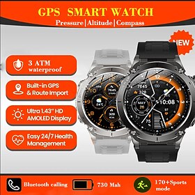 SmartWatch GPS Compass Altitude Outdoor AMOLED 466466 HD Screen, Heart Rate, Bluetooth Call, IP68 Waterproof Men's Smart Bracelet