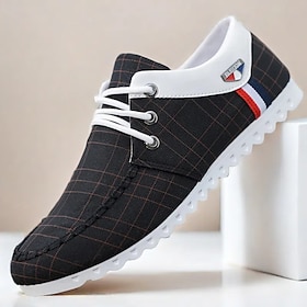 Men's Black Checkered Sneakers  Breathable Nylon Lace-Up Shoes for Casual and Smart-Casual Occasions