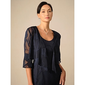 Women's Shrugs Solid Color Elegant Stylish Casual 3/4 Length Sleeve Asymmetrical Crop Tops Wedding Guest Beach Wedding Navy Blue Summer Spring Fall