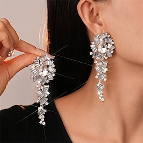 Silver Cubic Zirconia Hoop Earrings Vintage Style Geometrical Drop Vintage Fashion Earrings Jewelry Silver For Wedding Party Holiday 1 Pair