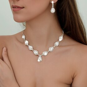 Bridal Jewelry Sets 1 set Zircon Rhinestone Earrings Necklace Women's Elegant Jewelry Set For Wedding Party Evening Wear Gift