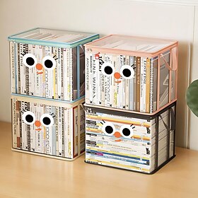 Book Storage Bag for Kids and Students, Clear Foldable Dustproof Organizer Tote for Books and Notebooks, Desktop Storage Box for Home or School Use