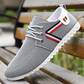 Men's Tan and Navy Casual Sneakers  Breathable Nylon Lace-Up Shoes for Weekend Wear and Travel
