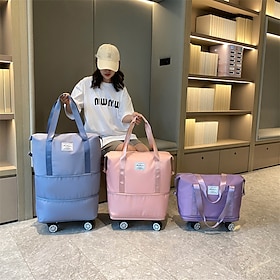 Large Capacity Travel Bag, Rolling Duffle with Spinner Wheels, Waterproof Weekender Tote, Dry Wet Separation, Laptop Compartment, for Business, Gym, Camp