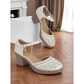 Women's Vintage Hollow-Out Mary Jane Shoes  Comfortable Low Block Heel Sandals with Adjustable Strap for Casual and Summer Wear