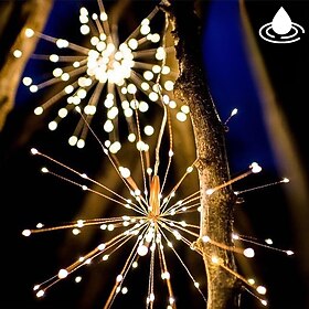 Solar Lights Outdoor LED Starburst Lights LED Fireworks Bouquet Outdoor Solar Garden Lights 40 Branches 200LED Hanging Broom Copper Wire Lantern Outdoor Party