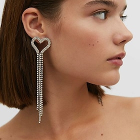 Women's Stud Earrings Tassel Fringe Heart Precious Elegant Stylish Imitation Diamond Earrings Jewelry Silver For Wedding Party Gift Daily 1 Pair
