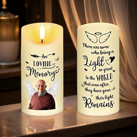 Personalized Memorial LED Candle Custom Photo Sympathy Gifts For Loss Of Loved Ones, Elegant Remembrance Light for Home Bedroom Decor, Tribute to Passed Loved