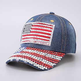 Patriotic American Flag Baseball Cap USA Sparkle Hat for Men Women Summer Sun Cap