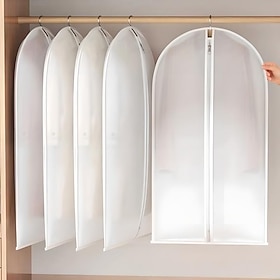 Confezione da 5 borse porta abiti salvaspazio con cerniera autocompressiva, copertura antipolvere per cappotti e piumini, organizer per armadio con fi