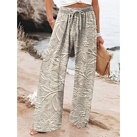 Women's Wide Leg Chinos Baggy Pants Vacation Vintage Fashion Full Length High Waist Floral Graphic Printing Thermal Warm Breathable Soft Micro-elastic Vacation