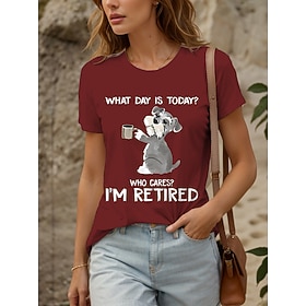 Women's T Shirt Print Graphic Dog Letter Vintage Stylish Classic Short Sleeve Crew Neck Round Neck Regular Tops Daily Blue Black Wine Green Summer Spring
