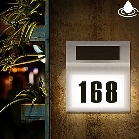 Solar House Number LED Address Sign Address Plaque Stainless Steel Door Number Light Outdoor Waterproof LED House Address Number Indicator Outdoor Garden Stree