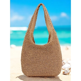Women's Handmade Woven Straw Shoulder Bag  Large Boho Beach Tote for Summer Travel, Vacation and Casual Outfits