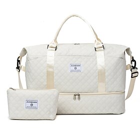 Weekender Bag Travel Duffel Bag Set for Women, 2 Piece Quilted Overnight Tote with Shoe Compartment and Cosmetic Bag, Large Capacity Carry On for Hospital, Sho