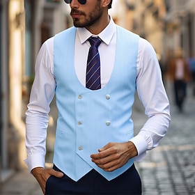Men's Blazer Business Cocktail Party Wedding Party Fashion Casual Spring   Fall Polyester Stripes Pocket Buttons Comfortable Double Breasted Blazer Black White