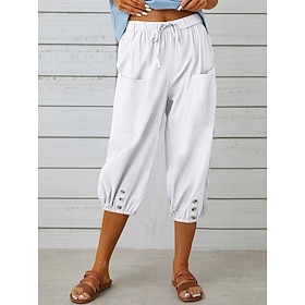 Women's Capri Pants Summer Shorts Beach Shorts Vacation Fashion Basic Calf-Length High Waist Plain Drawstring Pocket Comfort Outdoor Micro-elastic Daily Beach