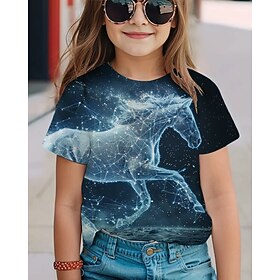 Girls' 3D Horse T shirt Tee Short Sleeve Summer Spring Fashion Basic Kids 4-12 Years Crew Neck Outdoor Casual Daily Regular Fit