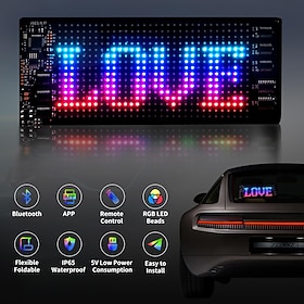 Smart Lights Programmable Car Led Sign Flexible Scrolling Bright LED Sign for Car Bluetooth APP RGB Animations Text Graffiti Message Pattern Advertising With R