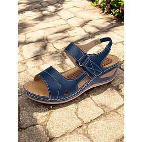 Women's Faux Leather Adjustable Strap Sandals  Arch Support Open-Toe Wedges, Comfortable Summer Walking Shoes for Daily Wear