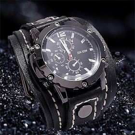 Men Quartz Watch Casual Date Genuine Leather Watch