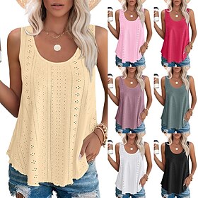 Women's Cotton Linen Shirts Blouse Plain Modern Casual Sleeveless Crew Neck Regular Tops Daily Going out Asymmetric Black White Pink Summer