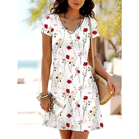 Women's Mini Dress T Shirt Dress Tee Dress A Line Dress Summer Dress Casual Daily Regular Fit Floral Graphic Short Sleeve Crewneck Red Blue Purple Summer Sprin