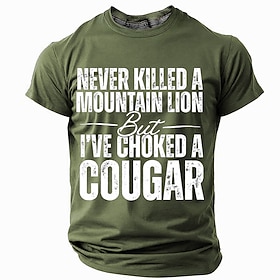 Men's Graphic T-Shirt - Never Killed A Mountain Lion But I've Choked A Cougar Funny Pun Short Sleeve Tee
