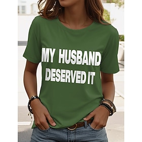 Women's T Shirt Print Graphic Letter Vintage Stylish Classic Short Sleeve Crew Neck Regular Tops Daily Weekend Blue Black White Pink Army Green Summer Spring R
