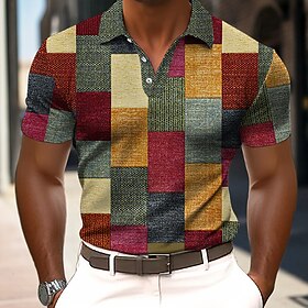 Men's Color Block Polo Short Sleeve Polo Shirts Collared Shirts Casual Outdoor Athleisure Daily Wear 3D Print Summer Blue Red Purple