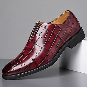Men's Burgundy Crocodile Pattern Faux Leather Slip-On Shoes  Elegant Casual Shoes for Smart-Casual Events