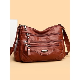 Women's Crossbody Bag Shoulder Bags PU Leather Office Mother's Day Casual Daily Zipper Large Capacity Lightweight Solid Color Dark Grey Wine Almond