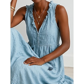 Per donna Abito Lungo Maxi Abito Abiti effetto lino 100% cotone Abito a Tubino Vestito Estivo Elegante Essenziale Moderno Spiaggia Vacanza Ferie Vesti