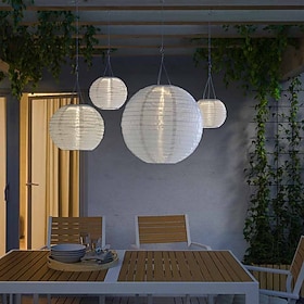 10pcs 12inch Solar Powered Lanterns Waterproof Outdoor White Nylon Cloth Paper Lantern Lamps Garden Hanging Paper Lanterns for Outdoor Garden Wedding Hallowee