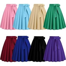 Retro Vintage 1950s Rockabilly Knee Length Swing Skirt Fancy Dress Women's Casual Daily Wear Tea Party Adults Skirt