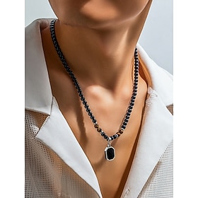 Men's Black Onyx Beaded Necklace with Tiger Eye Accents and Silver Pendant – Stylish Gift for Casual and Formal Occasions