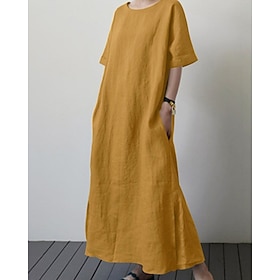 Women's Midi Dress Shift Dress Classic Modern Daily Vacation Holiday Regular Fit Plain Short Sleeve Crew Neck Black Yellow Green Summer