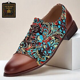 Men's Brown Faux Leather Oxford Shoes with Colorful Paisley Pattern  Comfortable and Stylish for Casual Outings