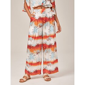 Damen Weiblich Lose Weite Hosenbeine Volle Länge Hohe Taille Elegant Urlaub Lässig Lässig Ferien Strandurlaub Orange…: retailer-supplied image