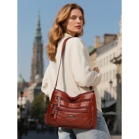 Women's Brown Faux Leather Crossbody Shoulder Bag with Multi-Zipper Pockets  Casual Lightweight Messenger Purse for Daily Use, Travel and City Outings