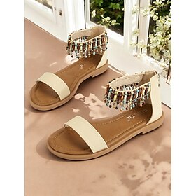 Women's Boho Beaded Ankle Strap Flat Sandals  Casual Ethnic Summer Shoes for Beach and Vacation