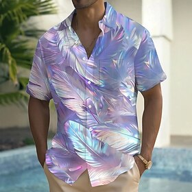 Men's Dazzle color Tropical Leaf Shirt Summer Hawaiian Shirt Button Up Shirt Short Sleeve Hawaiian Vacation Holiday Beach Wear Summer Spring Turndown 3D Print