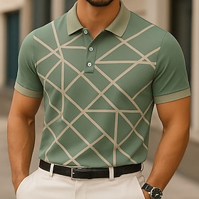 Men's Geometric Abstract Polo Short Sleeve Polo Shirts Collared Shirts Casual School Outdoor Daily Wear 3D Print Summer Lake blue Yellow Purple