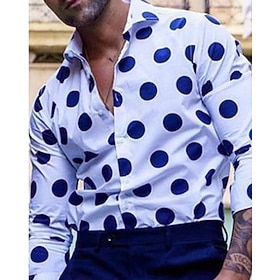 Men's Shirt Summer Shirt Casual Shirt Beach Shirt Button Up Shirt Light Pink Black White Red BlackGray Long Sleeve Polka Dot Lapel Vacation Hawaiian Button-Dow